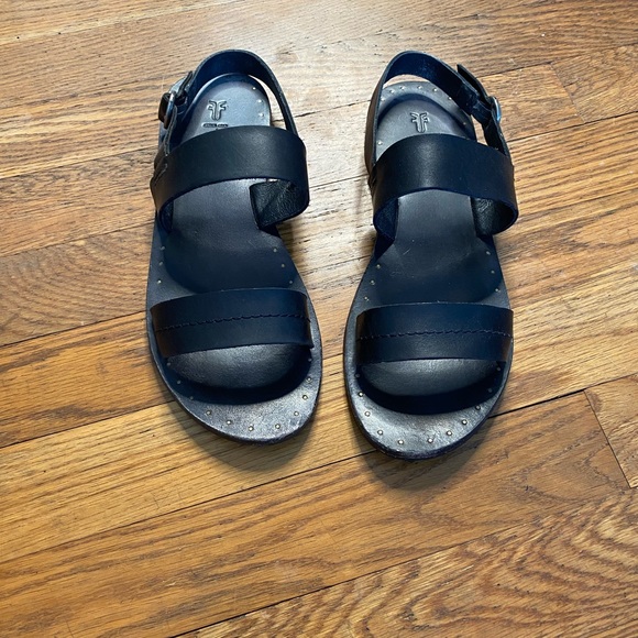 FRYE Black Leather Strappy Sandals Size 8 - Picture 2 of 8